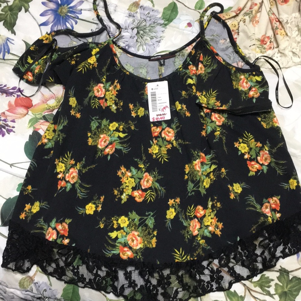 Black off the shoulder floral top